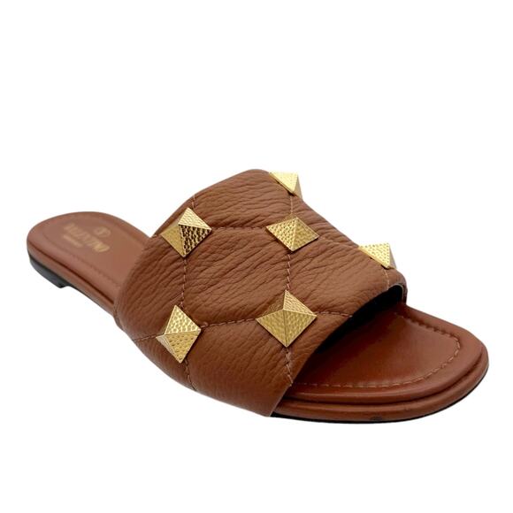 Valentino Garavani Roman Stud Slide Sandals EU 38.5 US 8.5 Brown Leather Mule - Picture 11 of 15